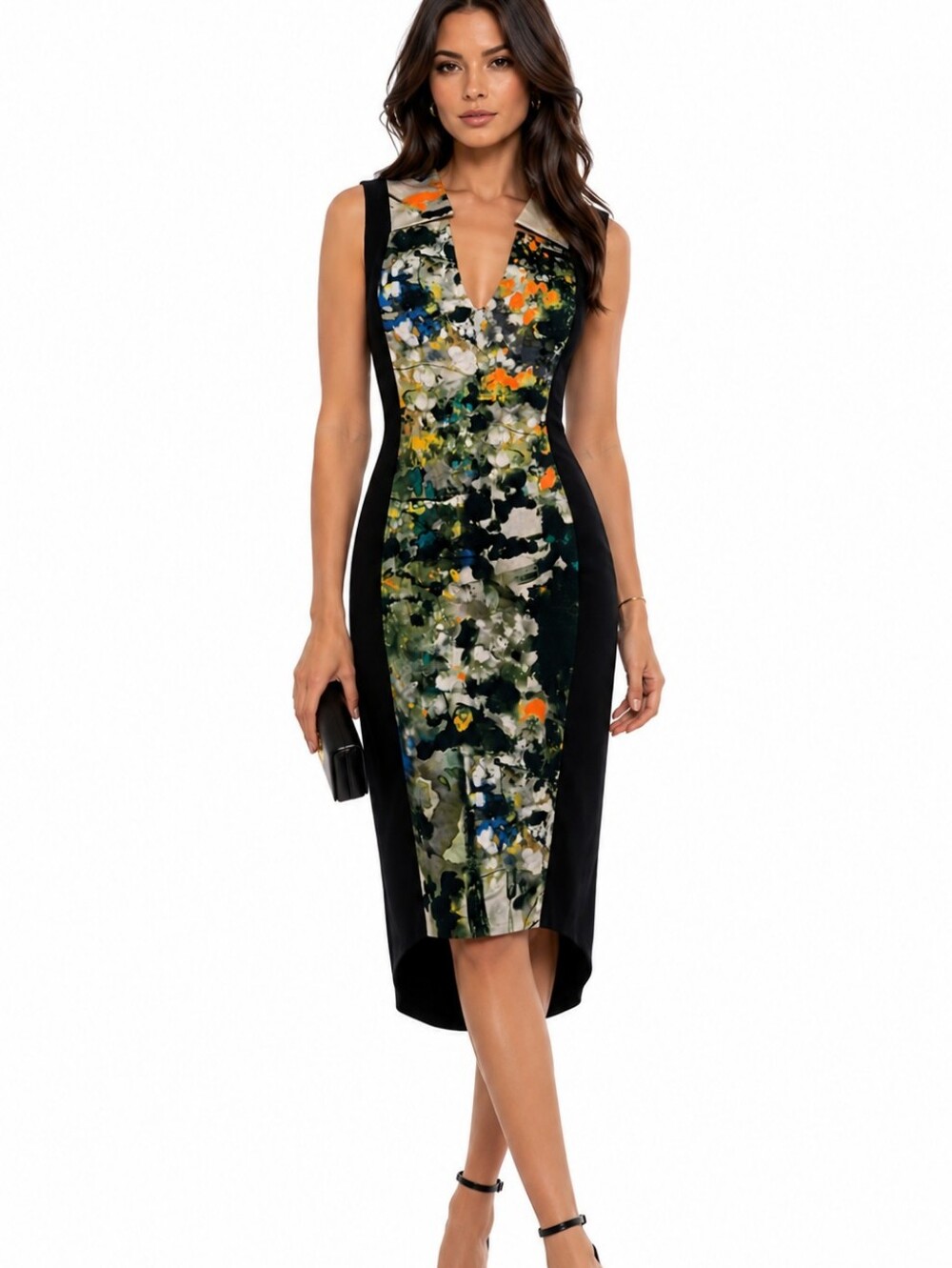 Black Halo Abstract Floral Colorblock Sheath Dress Cocktail Career Size 6